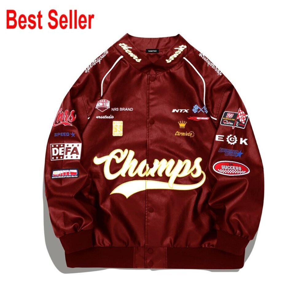 Oversized Faux Leather Bomber Jacket Motocross Racing Streetwear Vintage